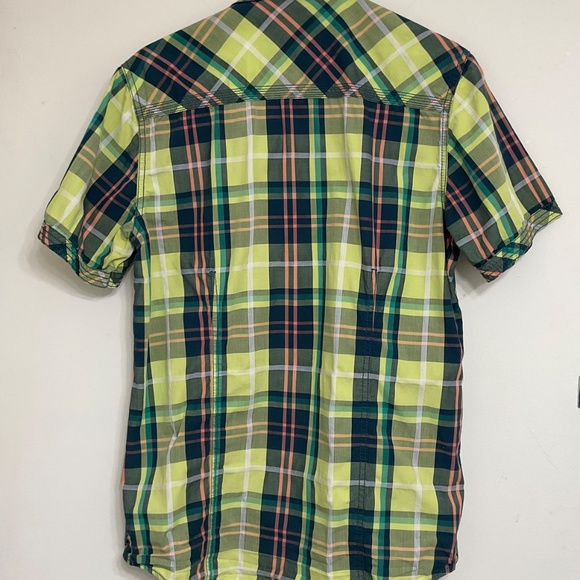 BKE Men's Short Sleeve Green/Orange/White Plaid Shirt Standard Fit Size M - Picture 2 of 12